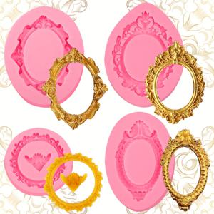 TEMU 4개 세트 바로크 거울 프레임 실리콘 몰드 - BPA 프리, 컵케이크 토퍼, 초콜릿, 쿠키 및 DIY 공예에 완벽 - 할로윈, 크리스마스, 부활절, 추수감사절에 이상적