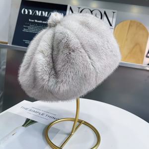 TEMU 여성용 인조 여우 모피 베레트 모자 - 따뜻한 빈티지 스타일, 리본 디테일, 흰색 및 해군 파란색, 겨울과 크리스마스 의상에 완벽, 귀여운 모자
