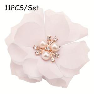 TEMU 11개 세트 2.4인치 (6cm) 치프론 꽃 (머리 클립 없음) 귀여운 머리 액세서리 헤드밴드 DIY 드레스 샌들 모자 용품 패션 웨딩 장식 꽃