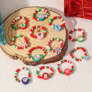 TEMU 12개 세트 스타일 핸드메이드 비즈 컬러풀 크리스마스 반지 세트, 눈송이, , 크리스마스트리 캐릭터 디자인, 여성 데일리 및 크리스마스 착용, 친구와 베프를 위한 완벽한 선물, 핸드메이드, 랜덤 반지 패턴 및 비즈 배포