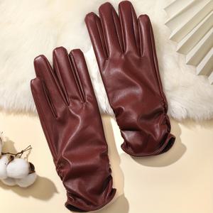 TEMU 여성용 PU 가죽 겨울 장갑 1쌍 - 고품질 열전달 터치스크린 호환 우아한 베이지색 운전 및 라이딩용 외장형 드라이빙 글러브 | 슬릭 PU 가죽 장갑 | 겨울용 PU 가죽 장갑
