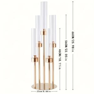 TEMU 1pc 우아한 금색 5개의 촛대 거치대 센터피스, 아크릴 커버가 있는 금속 테이블 스탠드, 크리스마스 장식 및 홈 데코에 완벽합니다.
