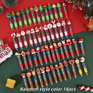 TEMU 18팩 미니 크리스마스 테마 볼펜 - 인출식, 실리콘 바렐, 인체공학적 그립, 다양한 밝은 디자인, 사무실 및 휴일 선물용 중점