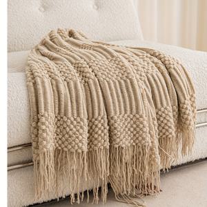 TEMU 빈티지 카키색 술 장식 스로우 블랭킷, 대형 아크릴 니트 원단, 기하학적 패턴, 기계 세척 가능, 소파, 침대, 사무실, 캠핑, 여행, 모든 계절에 다용도로 사용 가능, 영화 테마 선물