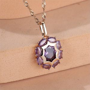 TEMU 1개 BAMOS 퍼플 스톤 목걸이 - 대형 오벌 컷 진보라색 센터와 클리어 액센트 밴드, 여성용 스택 가능한 펜던트 주얼리, 결혼식, 데이 선물, 일상 및 특별한 날, 럭셔리 우아한 데인티 체인 (금속 도금 없음, 연중 착용 가능) - 레이어드 주얼리 애호가에게 이상적, 생동감 있는 보라색 스톤과 매끄러운 구형 베젤 세팅