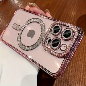 TEMU 화려한 광택 골드 도금 마그네틱 투명 휴대폰 케이스, 아이폰 16 프로 맥스 13 12 14 15 플러스 호환, 전기도금 투명 소프트 케이스, 스크래치 방지 케이스,스타일리시한 폰 커버,투명한 디자인, 장인 정신,내구성 있는 소재,가제트 애호가,아이폰 사용자