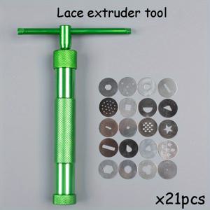 TEMU 21개 엠보싱 클레이 압출기 도구 세트, 20가지 모양 몰드가 포함된 압출기 1개, 수제 공예 클레이 프레스 도구, 회전식 알루미늄 클레이 압출기, 도자기 도구, DIY 액세서리(6.41인치)