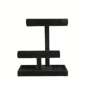 TEMU 링 트레이, 목걸이 후크 & 팔찌 슬롯이 있는 우드 주얼리 디스플레이 스탠드 - 귀걸이, 시계, 액세서리를 위한 멀티펑셔널 보관함 - 홈 데코 또는 소매용, 판매용 주얼리 디스플레이, 액세서리 홀더, 꼬인 매듭 디자인, 세련된 공예 기술, 내구성 있는 구조, 패션 애호가를 위한 우아한 블랙 마감