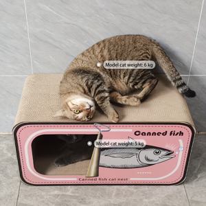 TEMU 투오다 미오우 디럭스 골판지 고양이 스크래처 라운지 - 핑크색 물고기 캔 라벨이 있는 이중층 디자인, 33파운드까지의 고양이용 내구성 및 넓은 공간, 대형 견종에 적합, 600mm x 300mm x 300mm, 펫 라운지 | 이중층 디자인 | 내구성 있는 고양이 아이템