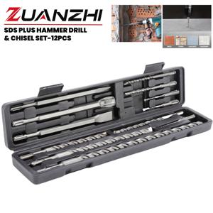 TEMU 12개 고탄소 크롬강 회전식 해머 드릴 비트 세트, SDS 플러스 석공 드릴 및 끌 키트(콘크리트, 벽돌, 석재 철거 및 벽 앵커 설치용)