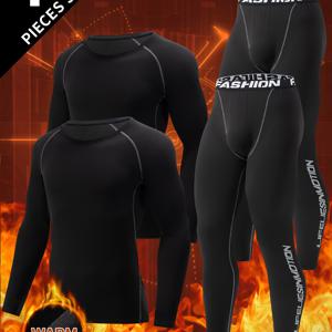 TEMU 남성용 기모 속옷 4종 세트. 라운드넥 상의와 바지로 구성되어 있으며, 따뜻한 겨울 및 가을철에 착용하기에 적합한 스니그한 베이스 레이어입니다.