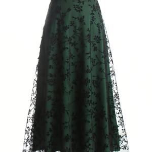 TEMU 여성용 우아한 하이웨스트 A라인 맥시 스커트 - 플레어 포멀 & 캐주얼 스커트, 플로이 오피스부터 파티까지, 가을/겨울 데일리 및 특별한 날 의상 필수템, 귀여운 스커트, 겨울 패션, 플로럴, 섬세한 디테일, 패션 애호가