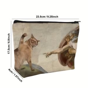 TEMU 1pc 남녀공용 캔버스 화장품 가방, 유머러스한 고양이 디자인, 튼튼한 방수 지퍼 포켓, 다기능 여행 주최자, 휴대용 연필 케이스, 향수 없는 화장품 및 간식 보관