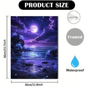 TEMU 풀 문 비치 글로우 페인팅 키트 - 크리스마스, 할로윈, 생일 등 다양한 홈 데코용 - 라운드 아크릴 , 보라색