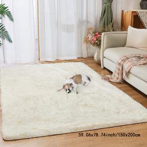 TEMU 1개, 북유럽 스타일 오프화이트 롱 플러시 블렌드 카펫, 단색 푹신한 러그, 부드럽고 두꺼운 내구성 있는 바닥 장식 카펫, 침실 침대 옆 및 거실 소파용 범용 지역 러그, 거실 전체 커버리지를 위한 대형 직사각형 카펫, 사진 촬영용 빛 흡수 프로프 카펫, 소리 흡수 바닥 카펫, 사계절 카펫, 축제 장식 러그