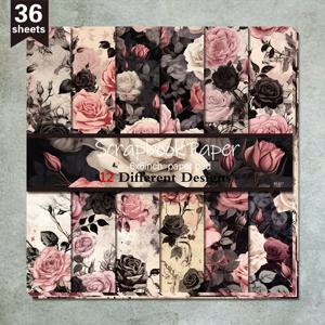 TEMU 36장 6인치 x 6인치 스크랩북 용지, 다이어리 스크랩북 키트 미니멀한 장식 선물 포장 앨범 플래너 종이 공예용 패턴 페이퍼 - 핑크와 블랙 로즈