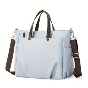 TEMU 오게후피 여성용 초경량 나일론 노트북 핸드백 - 대용량 15인치 컴퓨터 수납, 탈부착 가능한 스트랩 & 다중 포켓, 오피스, 여행용 캐주얼 시크 핸드백 (라이트 블루/베이지/블랙), 귀여운 노트북 가방