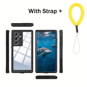 TEMU Samsung Galaxy S25, S22 Ultra Plus, S23 FE, S24 Plus, S21, S20용으로 설계된 360° 완전 보호 휴대폰 케이스 (최신 업데이트 버전). 수영 및 다이빙 등 야외 활동에 적합하며, 내장형 스크린 보호 필름과 넥 스트랩이 포함되어 있습니다.