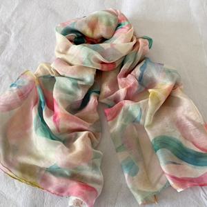 TEMU 여성용 파스텔 타이다이 발리 양모 스카프 - 스타일 가벼운 숄, 생동감 넘치는 줄무늬 패턴의 부드러운 폴리에스터 랩, 봄 외출 및 캐주얼 착용에 완벽, 봄 패션 액세서리 | 스타일 스카프 | 폴리에스터 쉬폰 스카프