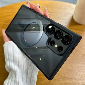 TEMU 2025 럭셔리 투명 자석 무선 충전 케이스, 삼성 갤럭시 S25/S24/S23/울트라 플러스 호환 소프트 범퍼 클리어 하드 아크릴 백 커버