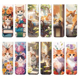 TEMU 고양이 디자인을 특징으로 하는 12개의 자석 책표, 고양이 팬과 독자에게 완벽한 파티 선물입니다. 귀여운 클립은 여성, 남성, 학생, 교사에게 멋진 선물로 읽는 경험을 향상시킵니다.