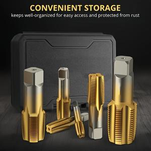 TEMU 카스톨 툴스 5피스 NPT 탭 세트, 티타늄 코팅, 고경도, 내구성 강화, 파손 또는 막힌 파이프 나사산 청소 및 재설치용, 사이즈 1/8