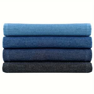 TEMU 4개입 50x50cm 데님 스타일 폴리에스터 원단 - 미리 자른 DIY 공예용 직물, 바느질 및 퀼팅, 인형 만들기 및 가방 제작용 - 혼합 색상(블루, 블랙, 그레이, 다크 브라운), 재봉 용품 액세서리