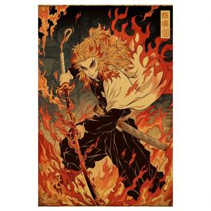 TEMU 1개 무테 전통 불꽃 캔버스 만화 포스터 - 화려한 전사 아트워크와 불타는 배경, 12x18인치, 친구, 가족 및 동료를 위한 완벽한 선물, 2D 평면, 방 장식에 적합