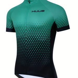 TEMU HUUB 남성 전문 사이클링 재킷 - 통기성 폴리에스터 & 스판덱스 블렌드, 기하학적 패턴, 라운드 넥 반팔, 일반 핏, 산악 자전거, 도로 사이클링, 낚시 및 캐주얼 아웃팅용 - 90% 폴리에스터, 10% 스판덱스, 여름/봄/가을 시리즈, 야외 스포츠 의류 | 현대 사이클링 재킷 | 통기성 니트 원단, 사이클링 액세서리