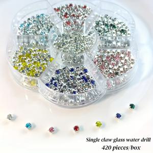 TEMU 색상 블록 박스 420개 세트 - 작은 입자 3mm 컬러 유리 손바느질 단일 클로 라인 석 장식 시퀸, 의류 가방 디자인 액세서리, 모자, 신발, 가방에 봉제 가능, 반짝이는 장식