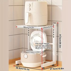 TEMU 1pc 에어 프라이어 스토리지 랙, 주방용 금속 카운터 탑 오르간라이저, 쌀 조리기 및 소형 가전 제품용 다기능 유니버설 스탠드, 공간 절약형 계층적 디자인, 금속 파이프 포함되지 않음, 주방 스토리지 솔루션|현대 주방 액세서리|금속 구조, 에어 프라이어 액세서리, 서랍장|에어프라이어|밥솥