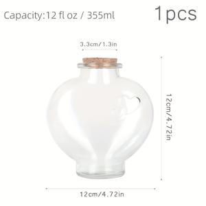TEMU 1개 창의적인 장식용 빈 유리병, 코르크 뚜껑이 있는 355ml 하트 모양 화병, DIY 공예 프로젝트 및 휴일 파티 용품 결혼식 장식 오너먼트에 적합, 가족과 친구를 위한 수제 선물, 분할 상단 드리프트우드 소원 병
