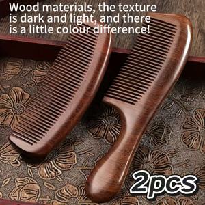 TEMU 천연 샌달우드 손잡이 달걀 모양 나무 미세 빗 2개입, 가정용 단단한 나무, 남녀 모두에게 적합, 정전기 방지 나무 빗.