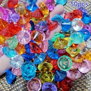 TEMU 50개의 밝은 혼합 색상 아크릴 보석, 파티 게임에 적합 - DIY 보석, 해적 보물 가마, 수중 테마 파티, 및 수영장 선물에 적합합니다.