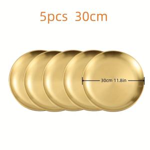 TEMU SHAON 5피스 두꺼운 골드 스테인리스 스틸 식기 세트, 과일 접시, 사탕 접시, 바비큐 플레이트, 내구성과 우아함, 청소하기 쉬운 마감, 레스토랑 및 주방용으로 완벽 - 파티, 야외 활동, 크리스마스 & 할로윈 선물에 이상적