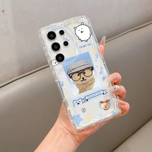 TEMU 갤럭시 S25 S24 S23 S22 S21 FE 울트라 플러스 4G 5G용 한국 스타일 귀여운 만화 곰 블루 폰 케이스, 충격 방지 소프트 TPU 백 커버