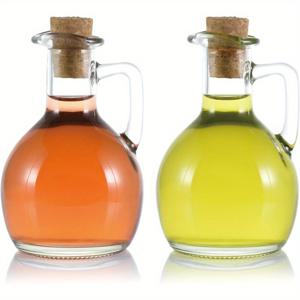 TEMU 유리 오일 및 비네거드 분배기 세트 - 홈메이드 오일, 샐러드 드레싱 및 더 많은 180ml 라운드 병에 사용 - PVC 프리, 손세척만, 주방 필수품 | 모던 분배기 디자인 | 정밀한 분출구, 오일 분배