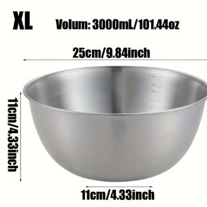 TEMU 1개 은색 대형 각인 스테인리스 샐러드 볼 - 둥근 모양, 녹슬지 않음, 세척 용이, 샐러드 및 베이킹용, 주방 필수품