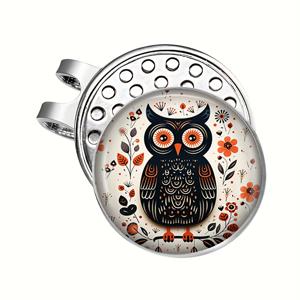 TEMU JWEIJIAO Boho Black Owl Illustration 골프 모자 클립 - 세련된 동물 디자인, 쉽게 부착 및 분리, 골퍼에게 완벽한 골프 액세서리 | 우아한 디자인 | 유리 카보코