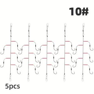 TEMU 내구성 강한 소금물 및 민물 낚시줄 5개 세트, 5바브 헤비훅 리그, PE 낚시줄 및 탄소강 훅 - 부식 방지, 대형 물고기용 강력, 바다 및 민물 낚시에 적합