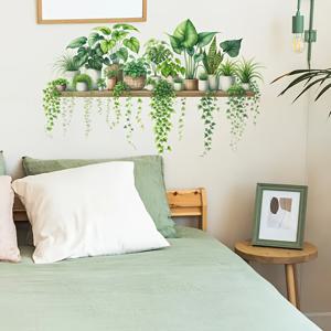 TEMU 식물 포트 월 배경 스티커, 소파 걸이 바구니, 포도 잎 벽 스티커, DIY 국경 스티커