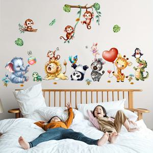 TEMU 만화 숲 동물 벽 스티커 | 코끼리, 사자, 기린, 원숭이 장식, 방, 유치원, 침실, 거실 - 자가 접착 폴리염화비닐