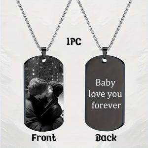 TEMU 1pc 개인 사진 레이저 조각 패던드 목걸이 - 방수, 스테인레스 스틸 체인 포함, 개인화된 