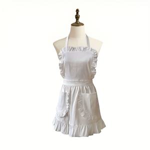 TEMU 여성용 & 청소년 스타일 주방 앞치마 - 러플 화이트 레이스 트림 & 더블 포켓, 조절 가능한 목 스트랩, 내구성 있는 폴리에스터 요리, 베이킹, 청소용 - 귀여운 셰프 앞치마 (화이트 & 블랙) - 홈 셰프를 위한 이상적인 선물, 베이킹 액세서리, 재미있는 주방복, 고품질 스티칭, 보호 주방복, 청소년 요리 장비