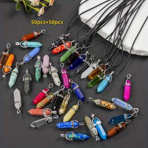 TEMU 100개 세트의 육각형 모양의 보석 다색 펜던트, 블랙 가죽 넥레이스 체인과 혼합되어 DIY- 넥레이스 팔찌 귀걸이 만들기에 적합, 일상적인 착용 및 파티, 휴일 선물 랜도