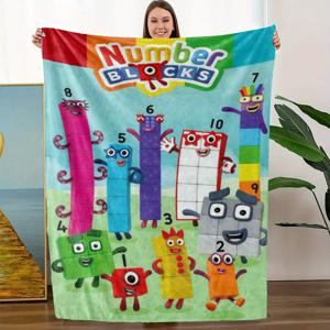 TEMU 컬러풀한 만화 숫자 블록 플랜넬 스로우 블랑켓 - 숫자가 있는 캐릭터가 있는 부드럽고 편안한 디자인, 가정 장식 및 편안한 사용에 이상적, 올시즌 컴포트 | 생동감 있는 스로우 | 퀼트 플랜넬, 플리스 블랑켓