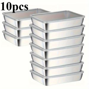 TEMU 6/8/10개 스테인리스 스틸 식품 보관 용기 세트, 누수 방지, 쌓을 수 있음, 냉동고 사용 가능, 다용도 사각 주방 정리함 투명 뚜껑 포함, 고기, 과일, 채소, 롤업 타코에 적합 - 가정 및 야외 사용에 이상적인 두꺼운 스테인리스 스틸 직사각형 신선도 박스 트레이 타월 디스플레이 플레이트