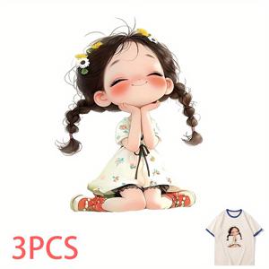 TEMU 3개 세트, DIY 다림질 전사 스티커, 귀여운 만화 캐릭터 디자인, 티셔츠·청바지·스웨트셔츠·베개용, 고품질 열전달 비닐, 내구성 강함, 즉시 부착 가능, 높은 커버리지 프린트 스티커, 의류 개조