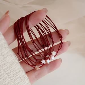 TEMU 여성을 위한 행운의 별 핑크 쉘 팔찌 5개, 좋은 행운을 위한 빨간 끈, 최고의 친구에게 선물, 조절 가능한 짠 팔찌, 달콤한 액세서리.