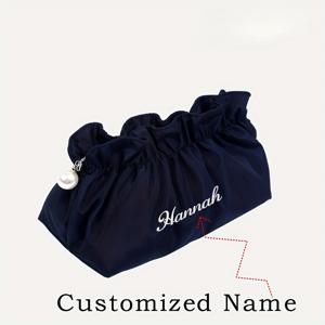 TEMU 개인화 가능한 자수 이름 텍스트 메이크업 가방 - 우아한 폴리에스터 화장품 포켓, 끈으로 닫힘, 어머니의 날 및 데이 개인화 선물, 메이크업 보관| 우아한 디자인| 폴리에스터 안감, 메이크업 바